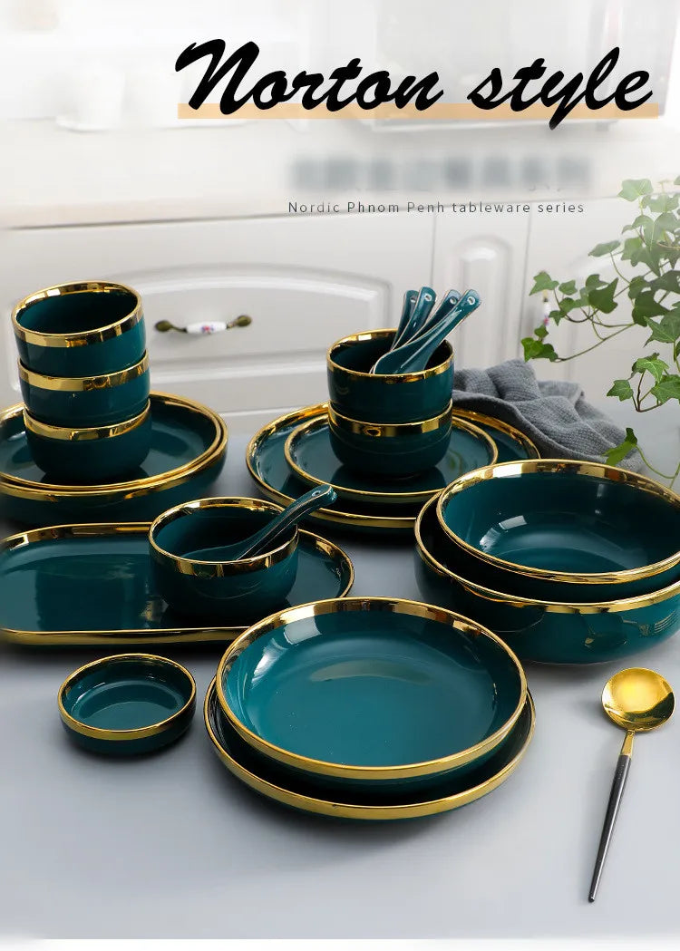 Green Luxurious Porcelain Dinnerware Set