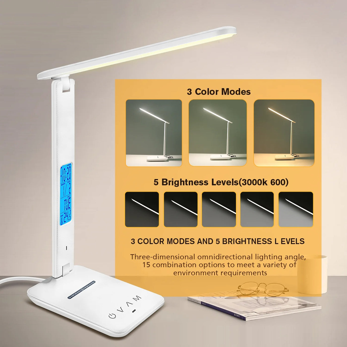 Wireless Charger Desk Lamp (with Temperature Alarm Clock)