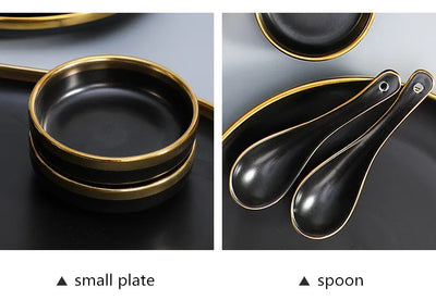 Gilt Rim Black Porcelain Dinner Plates