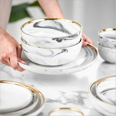 Gold Marble Ceramic Dinner Plates