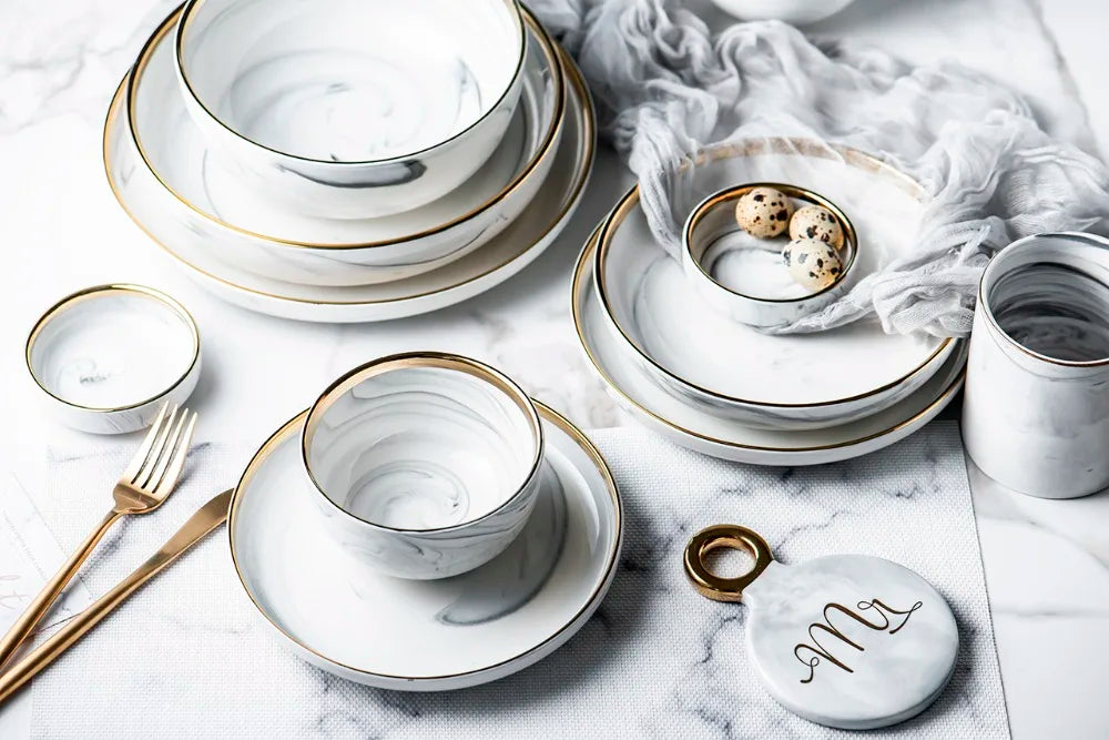 Gold Marble Ceramic Dinner Plates