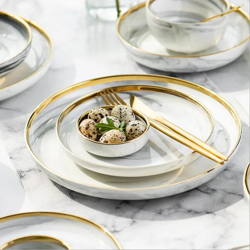 Gold Marble Ceramic Dinner Plates