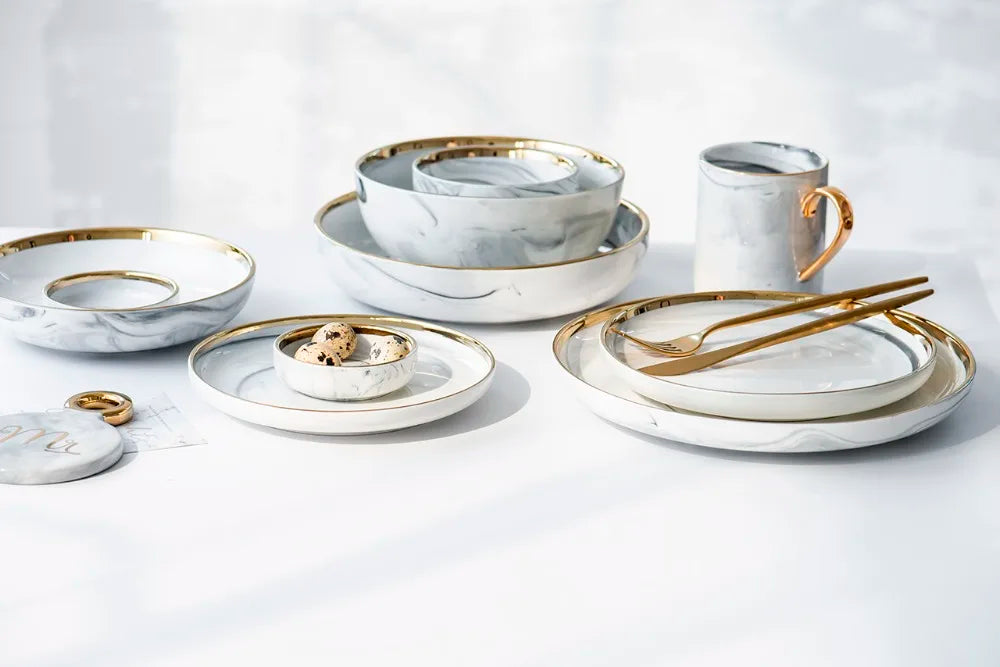 Gold Marble Ceramic Dinner Plates