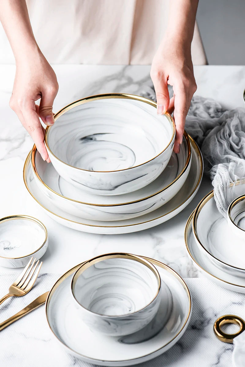 Gold Marble Ceramic Dinner Plates