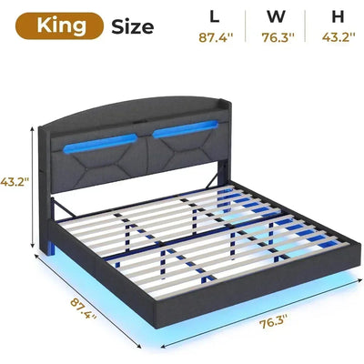 Bed Frame (with Type-C Charging Station & Hidden Storage Headboard)