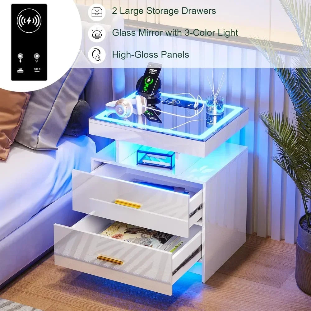 Smart Nightstand with Auto Sensor Lights