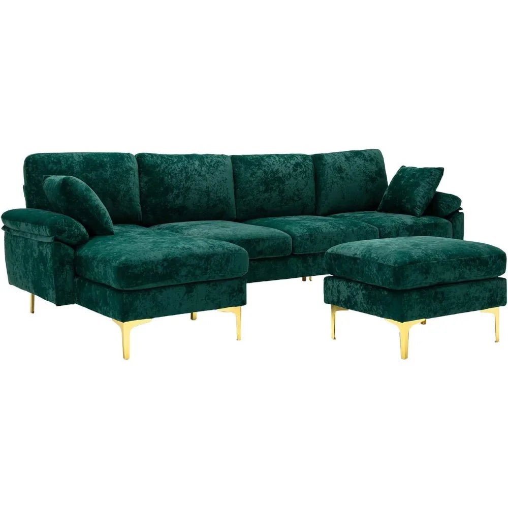 Modern Velvet Couch Set with Chaise Lounge