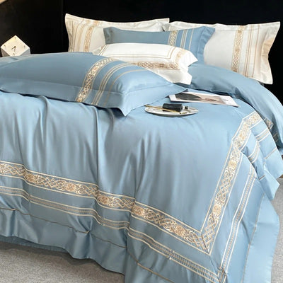 Golden Elegance Egyptian Duvet Cover (Embroidery Hotel Style)