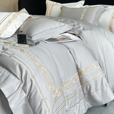 Golden Elegance Egyptian Duvet Cover (Embroidery Hotel Style)