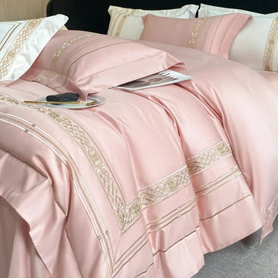 Golden Elegance Egyptian Duvet Cover (Embroidery Hotel Style)