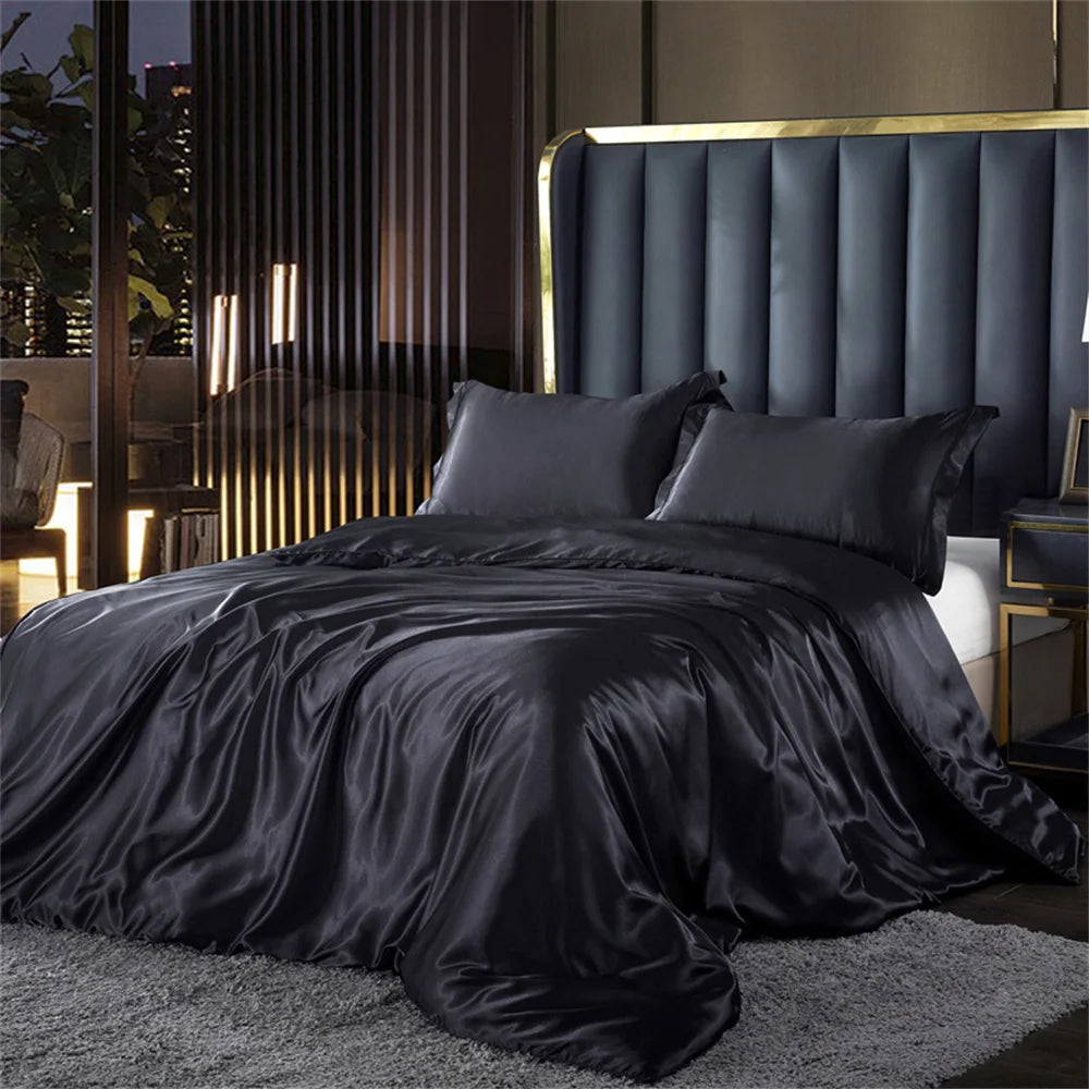 Solid Silk Bedding Set with Duvet Cover