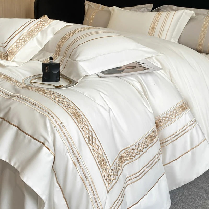 Golden Elegance Egyptian Duvet Cover (Embroidery Hotel Style)