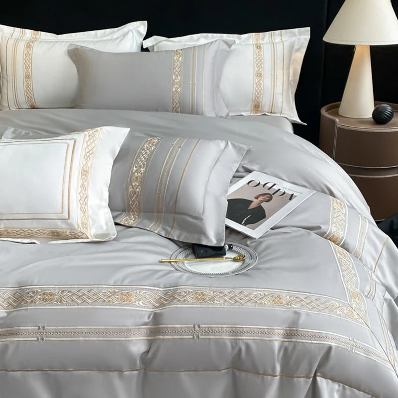 Golden Elegance Egyptian Duvet Cover (Embroidery Hotel Style)