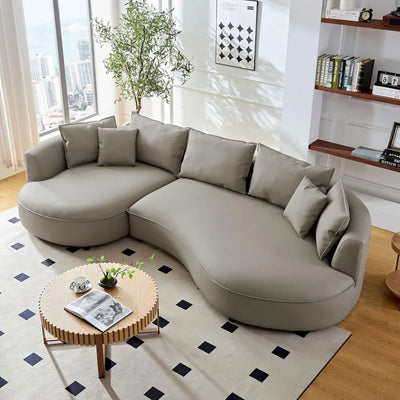 124.8" Modern Curved Sofa (Upholstery Boucle Sofa  with Pillows)