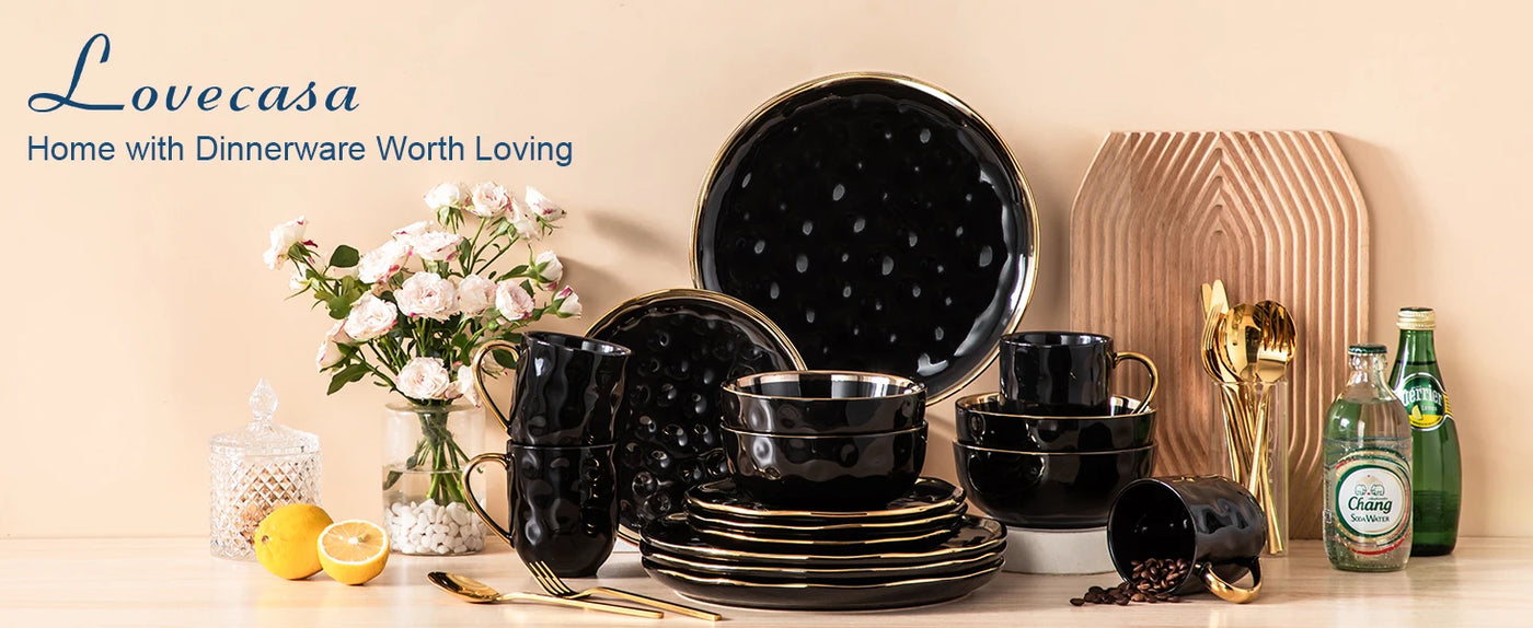 16/32 Piece Black Porcelain Dinnerware Set