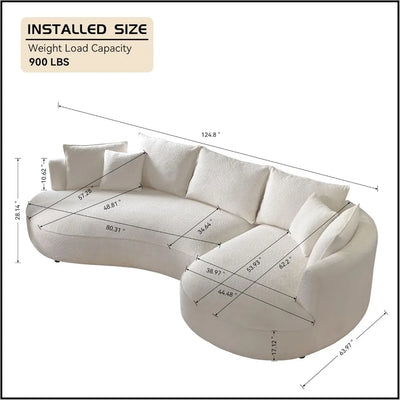 124.8" Modern Curved Sofa (Upholstery Boucle Sofa  with Pillows)