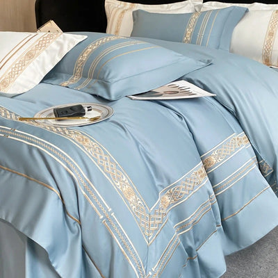 Golden Elegance Egyptian Duvet Cover (Embroidery Hotel Style)