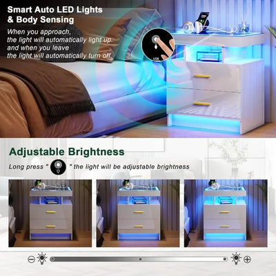 Smart Nightstand with Auto Sensor Lights