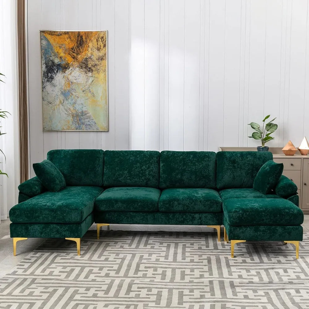 Modern Velvet Couch Set with Chaise Lounge