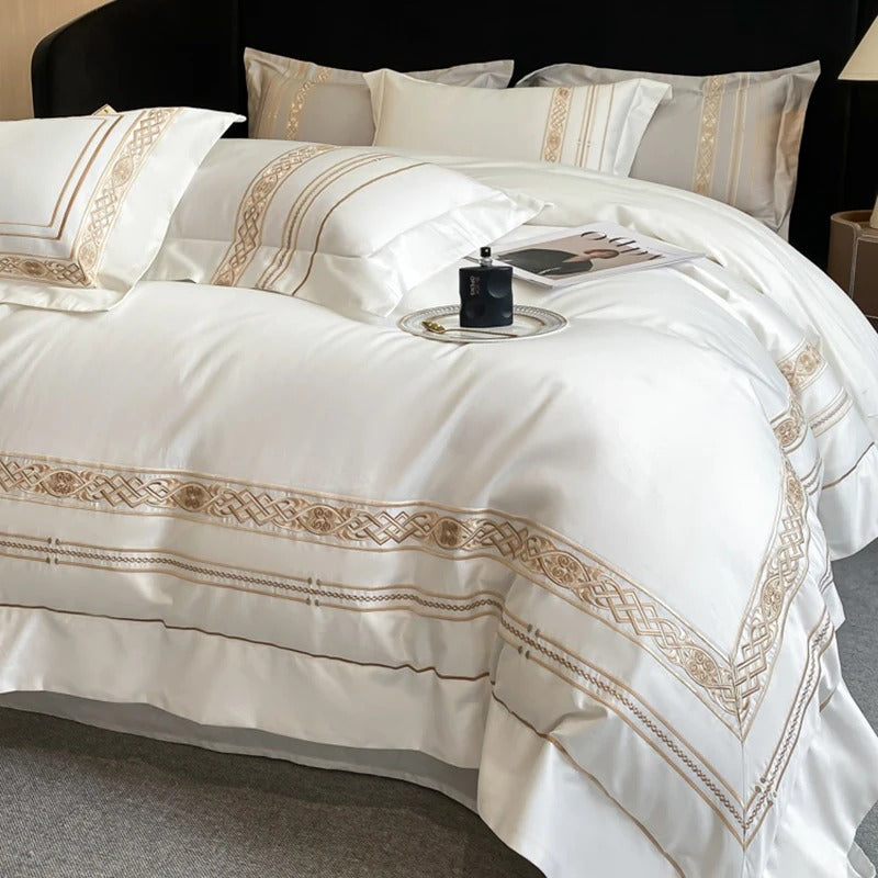 Golden Elegance Egyptian Duvet Cover (Embroidery Hotel Style)