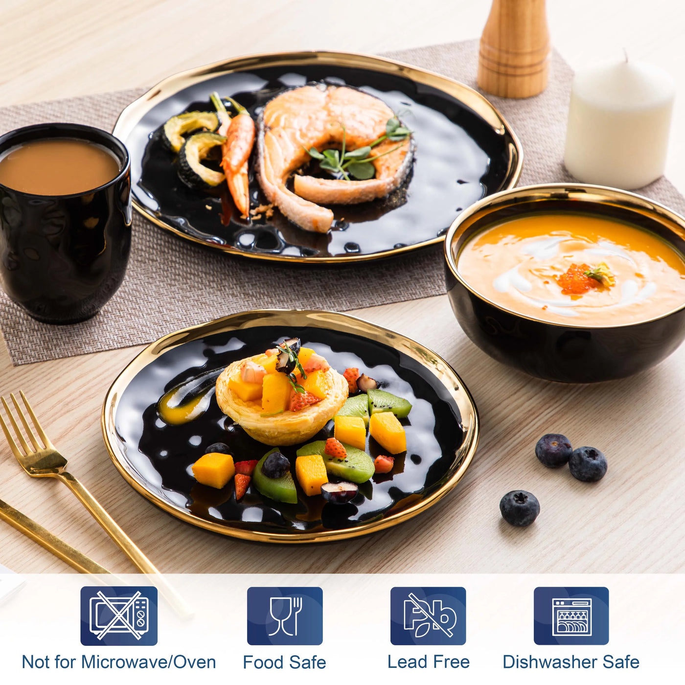 16/32 Piece Black Porcelain Dinnerware Set