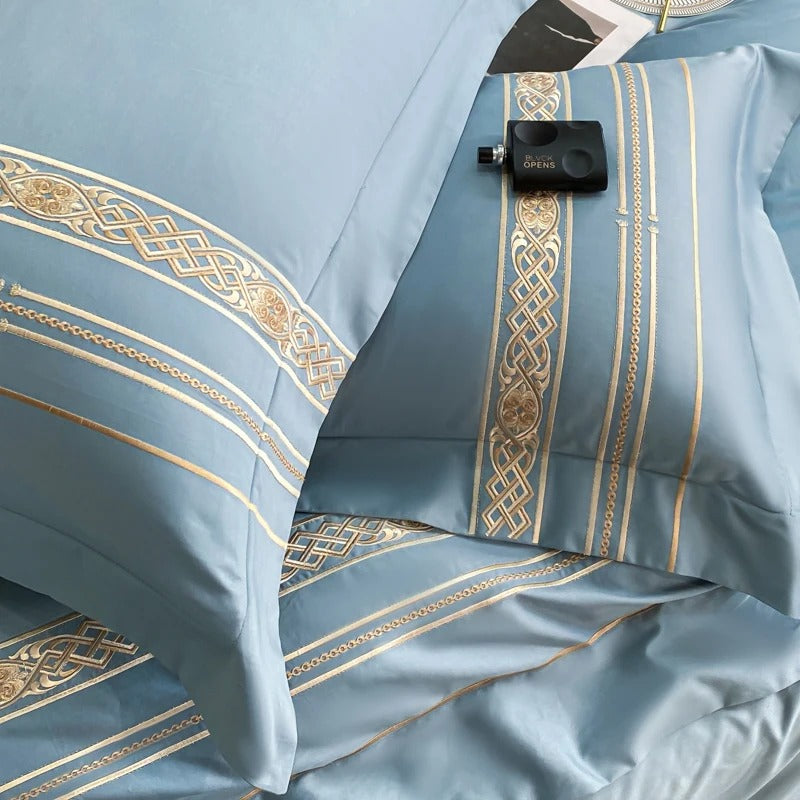 Golden Elegance Egyptian Duvet Cover (Embroidery Hotel Style)