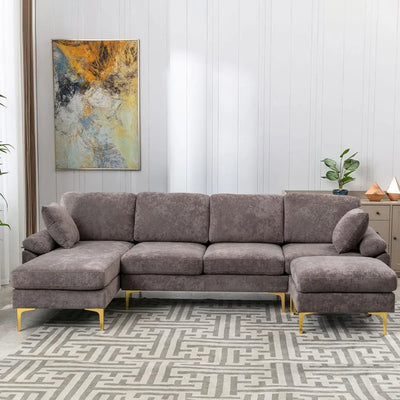 Modern Velvet Couch Set with Chaise Lounge