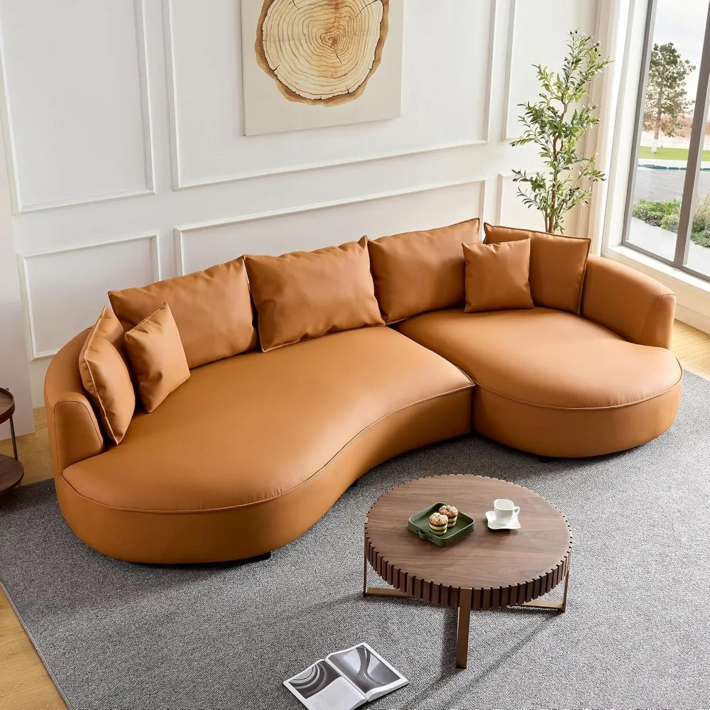 124.8" Modern Curved Sofa (Upholstery Boucle Sofa  with Pillows)