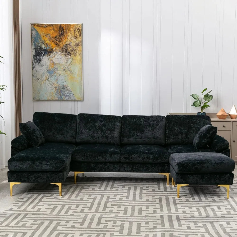 Modern Velvet Couch Set with Chaise Lounge