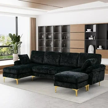 Modern Velvet Couch Set with Chaise Lounge